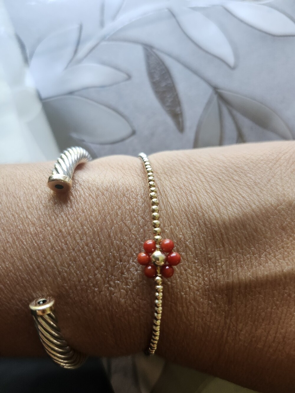 14kt Gold Beaded Cuff Bracelete Coral